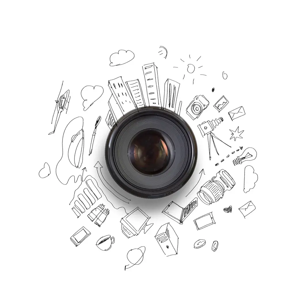 Camera lens against light background-1